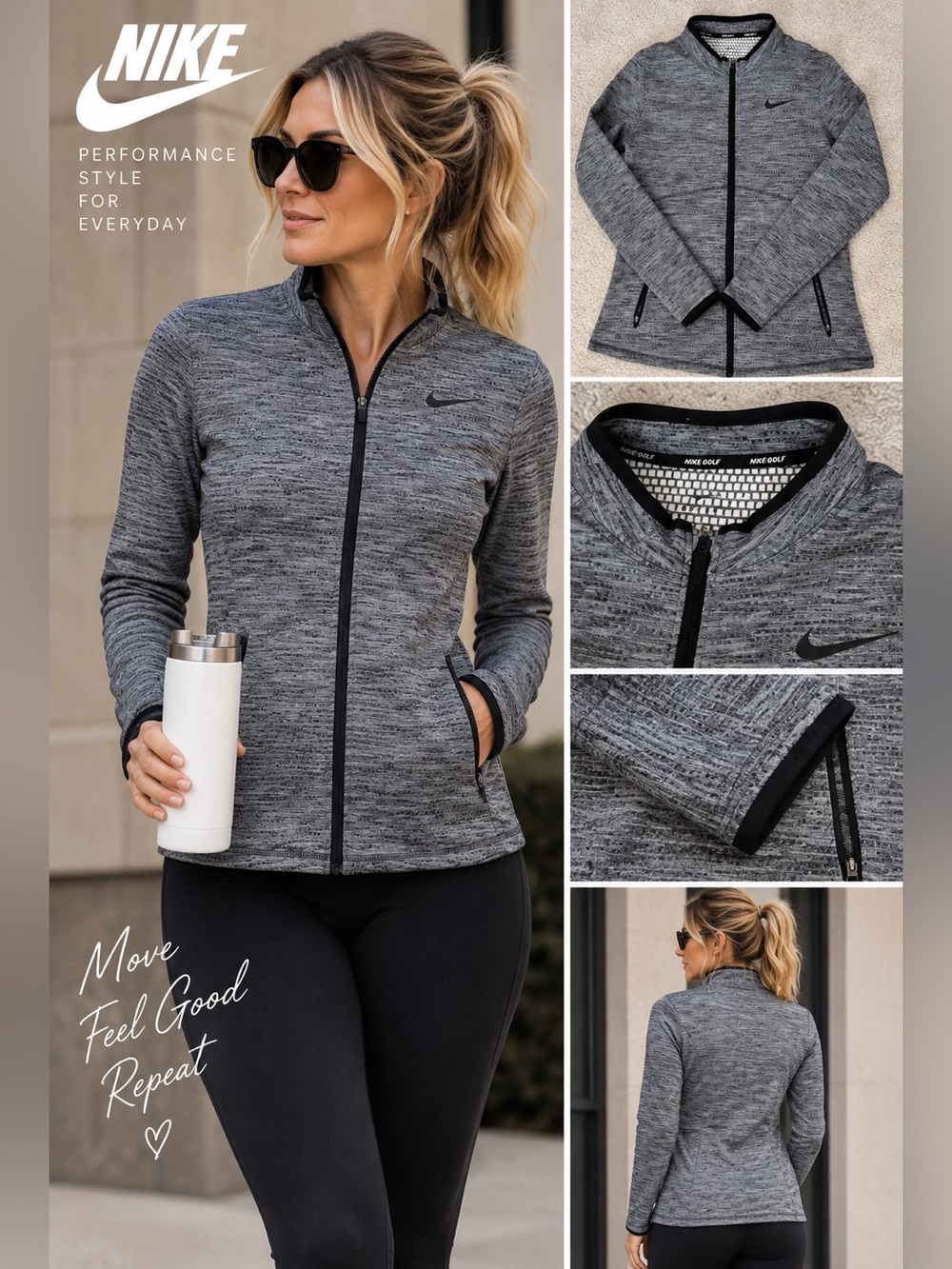 🔹 NWOT Nike Golf Dri-FIT Women’s Gray Full-Zip Performance Jacket Size Medium